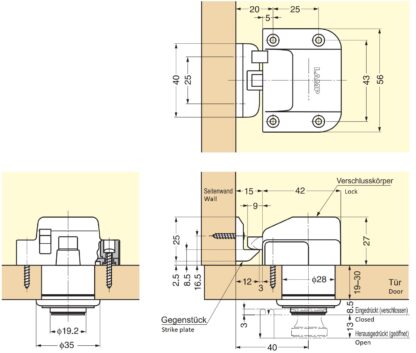 Hoogwaardige drukknoop met handvatfunctie, gemaakt van messing, oppervlak: goudkleurig, glanzend gepolijst, uitvoering: rond, TLP-G en TLP-LBM(W). Stevige drukknoop voor caravan, jacht en nog veel meer, van Sugatsune / LAMP® (Japan) - Afbeelding 3