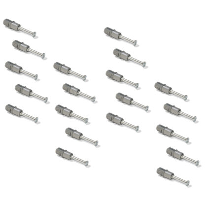 20 stuks expansiebouten, gemaakt van staal en kunststof, oppervlak: verzinkt, 21,6 mm (27/32"), 5912805. Uitbreidbaar verbindingsanker voor excentrische connectoren, legborden, kastonderdelen en nog veel meer, van EMUCA