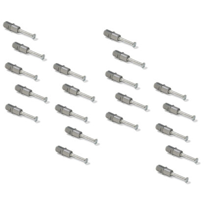 20 stieke expansiebouten, gemaakt van staal en kunststof, oppervlak: verzinkt, 31,6 mm (1-1/4"), 5912905. Spreidbaar verbindingsanker voor excentrische connectoren, legborden, kastonderdelen en nog veel meer, van EMUCA