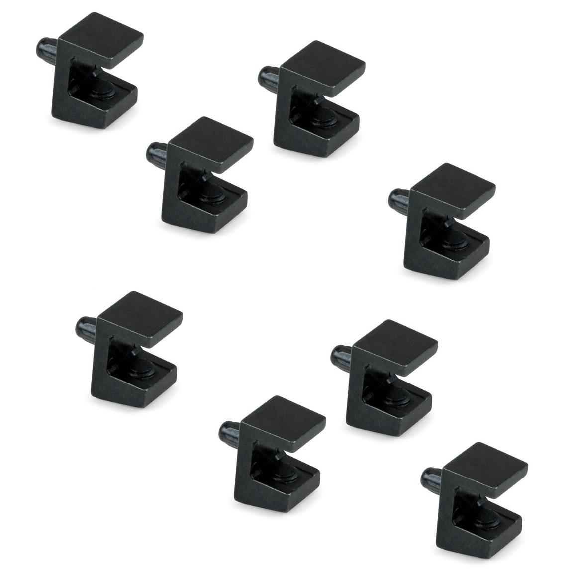 8-delige hoogwaardige glazen plankdragers, oppervlak: zwart, 5 mm (13/64"), 4007953. Glazen plankbeugels voor glazen planken, glazen kastplanken, badkamerkasten en nog veel meer, door EMUCA