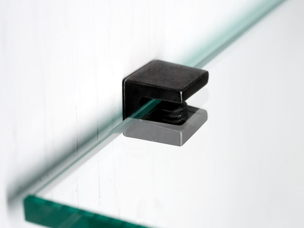 8-delige hoogwaardige glazen plankdragers, oppervlak: zwart, 5 mm (13/64"), 4007953. Glazen plankbeugels voor glazen planken, glazen kastplanken, badkamerkasten en nog veel meer, door EMUCA - Afbeelding 5