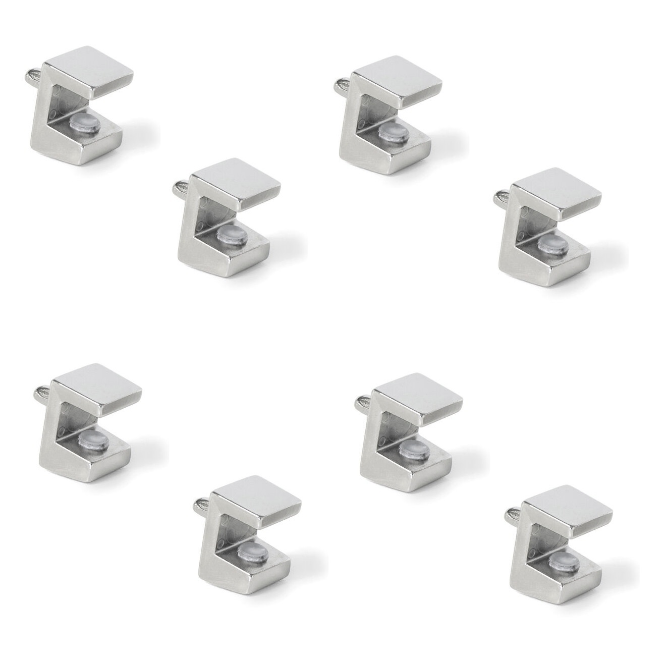 8 stks hoogwaardige glazen plankdragers, oppervlak: vernikkeld, 3 mm (1/8"), 4010007. Glazen plankbeugels voor glazen planken, glazen kastplanken, badkamerkasten en meer, door EMUCA