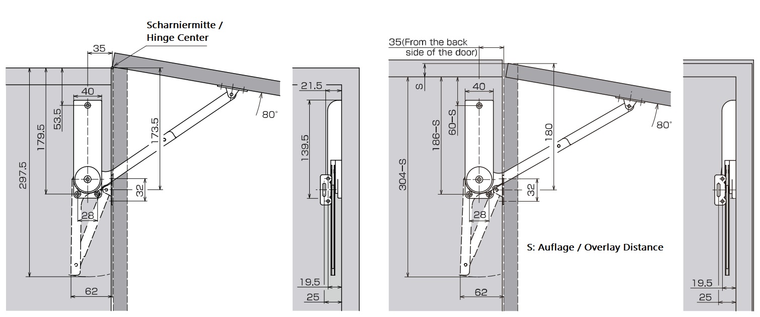 Hoogwaardige klephouder, oppervlak: zwart, versie: rechts, HDS-30HR-BL. Stevige klepondersteuning voor opvouwbare meubels, keukenmeubels en nog veel meer, door Sugatsune / LAMP® (Japan) - Afbeelding 4