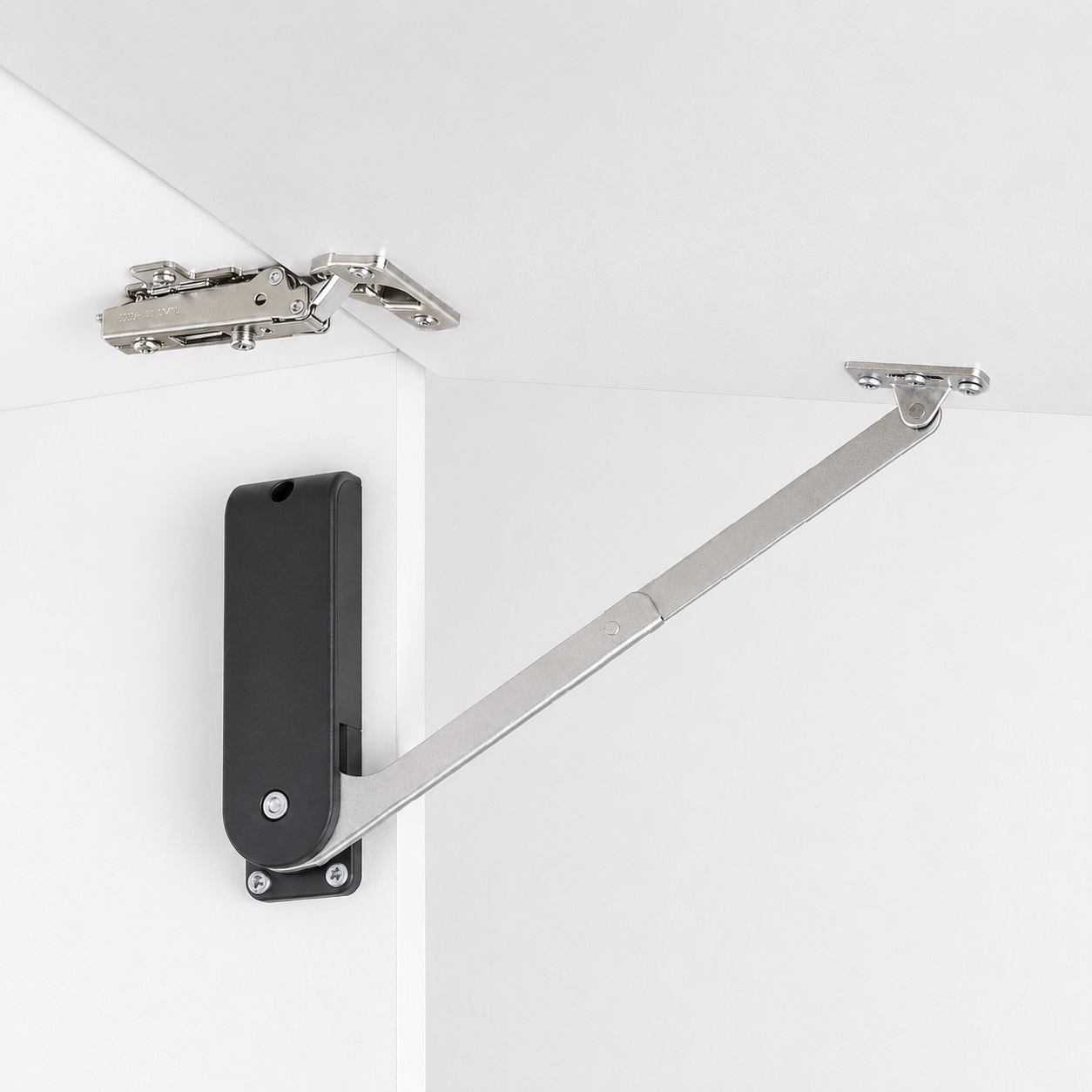 Hoogwaardige klephouder, oppervlak: zwart, versie: rechts, HDS-30KR-BL. Stevige klepondersteuning voor opvouwbare meubels, keukenmeubels en nog veel meer, door Sugatsune / LAMP® (Japan) - Afbeelding 2