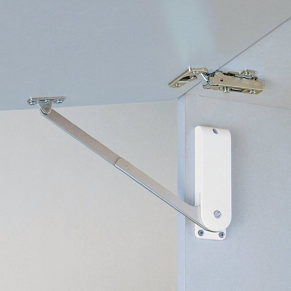 Hoogwaardige klephouder, oppervlak: wit, versie: links, HDS-30HL-WT. Stevige klepondersteuning voor opvouwbare meubels, keukenmeubels en nog veel meer, door Sugatsune / LAMP® (Japan) - Afbeelding 4