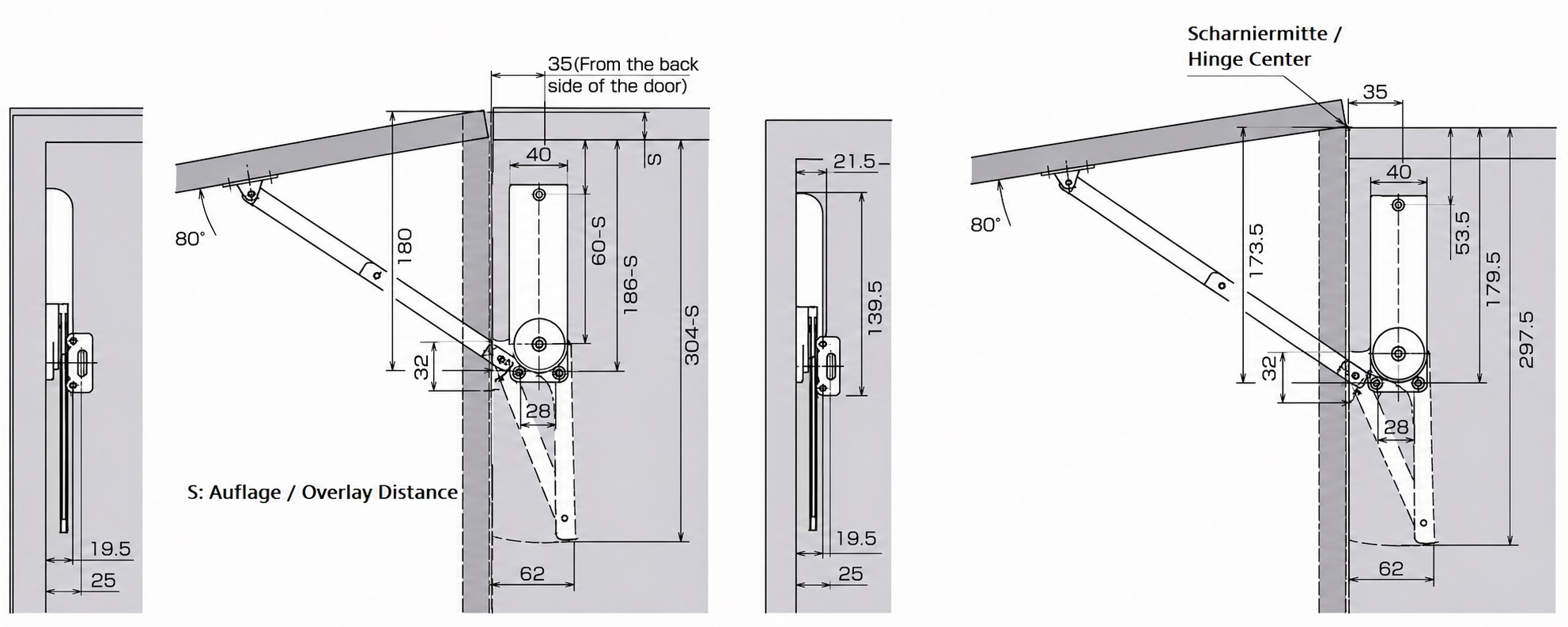 Hoogwaardige klephouder, oppervlak: wit, versie: links, HDS-30KL-WT. Stevige klepondersteuning voor opvouwbare meubels, keukenmeubels en nog veel meer, door Sugatsune / LAMP® (Japan) - Afbeelding 3