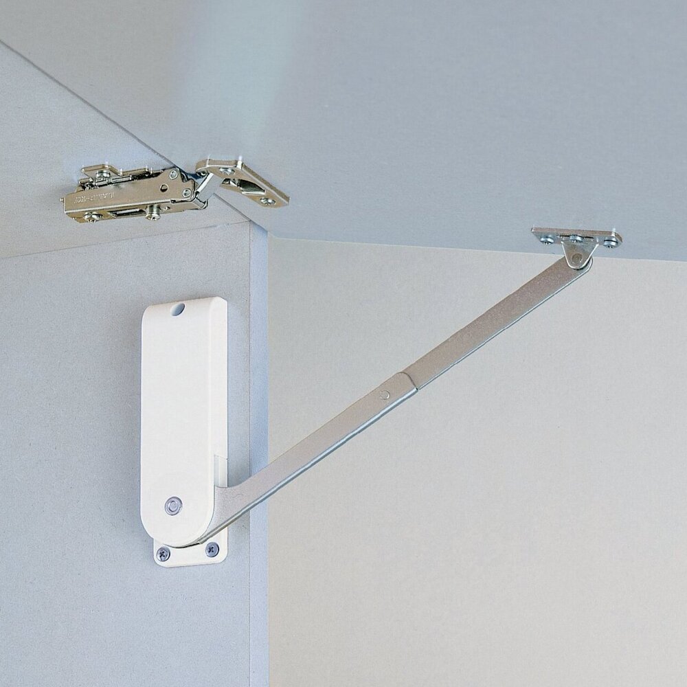 Hoogwaardige klephouder, oppervlak: wit, versie: rechts, HDS-30HR-WT. Stevige klepondersteuning voor opvouwbare meubels, keukenmeubels en nog veel meer, door Sugatsune / LAMP® (Japan) - Afbeelding 4