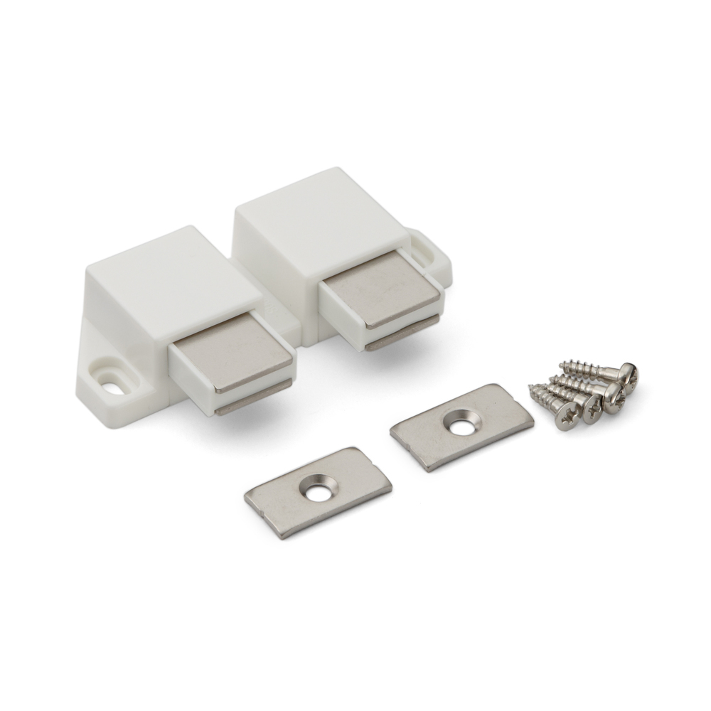 Compacte magnetische drukknoopklep, incl. tegenplaat ML-30WW, 25 mm (63/64") van Sugatsune, wit, uitvoering: met 2 plunjers. Product afbeelding