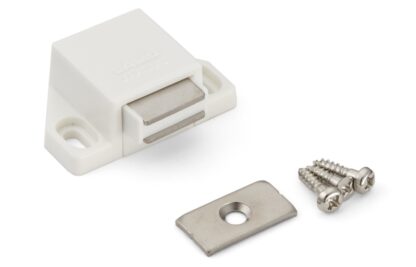 2 stuks compacte magnetische kliksluitingen, incl. contraplaat, oppervlak: wit, 25 mm (63/64"), ML-30SW. Ruimtebesparende push-to-open deuropener voor meubeldeuren, kastdeuren en nog veel meer, van Sugatsune / LAMP® (Japan) - Afbeelding 4