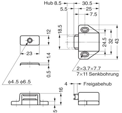 2 stuks compacte magnetische kliksluitingen, incl. contraplaat, oppervlak: wit, 25 mm (63/64"), ML-30SW. Ruimtebesparende push-to-open deuropener voor meubeldeuren, kastdeuren en nog veel meer, van Sugatsune / LAMP® (Japan) - Afbeelding 2