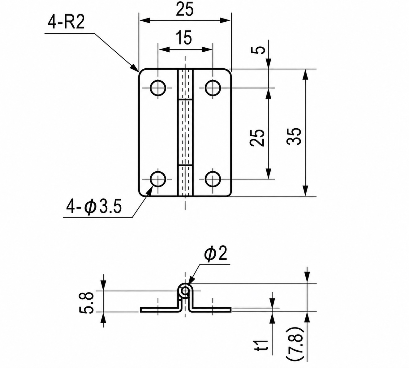 2 stuks compact offset scharnier, gemaakt van SUS304 roestvrij staal, laadcapaciteit: 4,5 kg (10 lbs), 35 mm (1-3/8"), TH-25SUS. Robuust offset scharnier voor dikke deuren, behuizingsdeuren, onderhoudsluiken en meer, door TOCHIGIYA (Japan) - Afbeelding 2