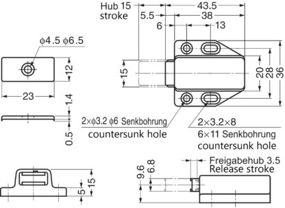 2 stuks hoogwaardige magnetische druksluitingen, incl. contraplaat, oppervlak: bruin, 38 mm (1-1/2"), ML-80BR. Push-to-open deuropener voor meubeldeuren, kastdeuren en nog veel meer, van Sugatsune / LAMP® (Japan) - Afbeelding 2