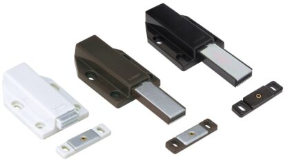 2 stuks magnetische kliksluitingen, incl. contraplaat, oppervlak: zwart, 70 mm (2-3/4"), uitvoering: met lange plunjer, ML-120BL. Push-to-open deuropener voor meubeldeuren, kastdeuren en nog veel meer, van Sugatsune / LAMP® (Japan) - Afbeelding 4