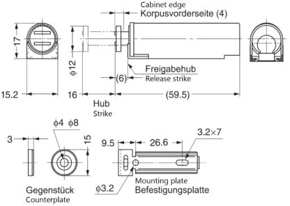 2 stuks magnetische kliksluitingen, met RVS behuizing, incl. tegenplaat, MC-S60. Push-to-open deuropener voor meubeldeuren, kastdeuren, kastkleppen en nog veel meer, van Sugatsune / LAMP® (Japan) - Afbeelding 2