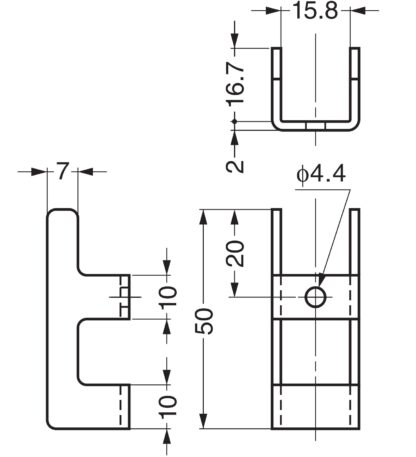 Montagebeugel, 50 mm (2"), NF-50. Montagebeugel voor plaatmontage, Sugatsune / LAMP Vouwhaak NF-60, Sugatsune / LAMP Vouwhaak NF-R64, Sugatsune / LAMP Vouwhaak NF-K64, van Sugatsune / LAMP® (Japan) - Afbeelding 2