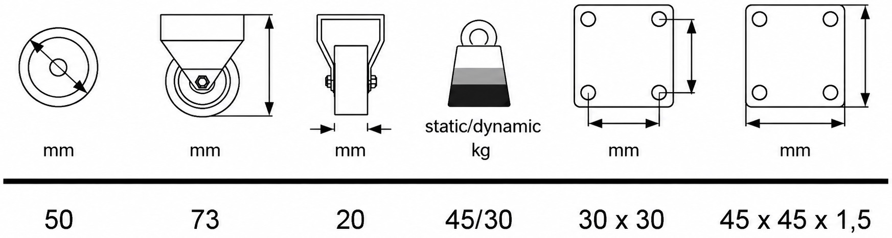 4 stuks robuuste meubelgieter, laadvermogen: 120 kg (265 lbs), ⌀50 mm (1-31/32"), 08.12.150-1. - Afbeelding 2