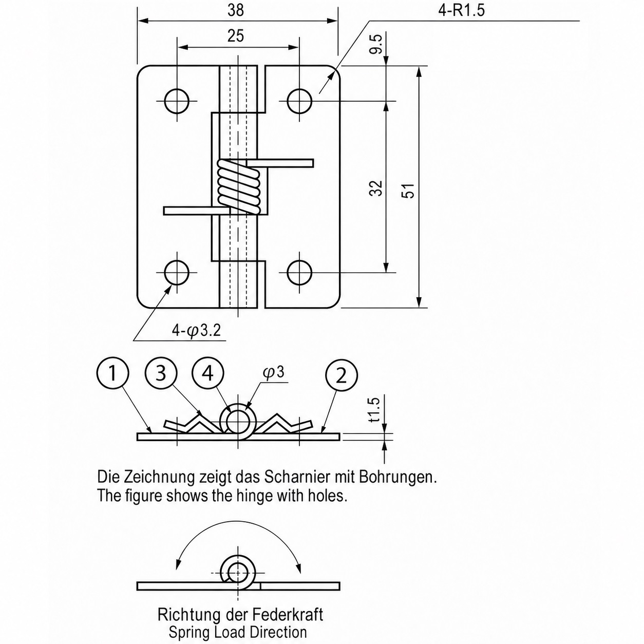 2 stuks roestvrijstalen veerband van hoge kwaliteit, gemaakt van roestvrij staal SUS304, 38 mm (1-1/2"), koppel: 12,3 N·m, TH-61SUS-3. Robuust veerscharnier voor apparatuurkleppen, huisdeuren, afdekkingen en nog veel meer, door TOCHIGIYA (Japan) - Afbeelding 2