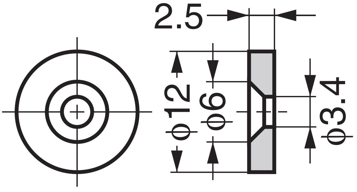 Ronde magnetische tegenplaat, W4, diameter: ⌀12 mm, door Sugatsune, zinkchromaat. Technische tekening