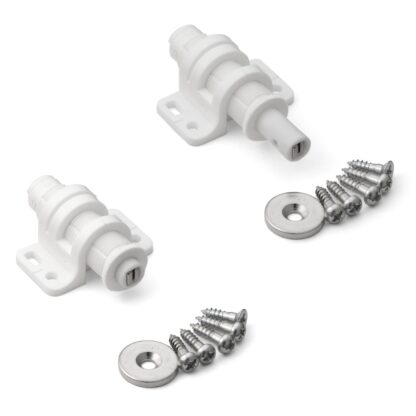 2 stuks Ronde magnetische drukknoopvanger met verstelmogelijkheid, incl. contraplaat MC-25WT van Sugatsune, wit. Product afbeelding