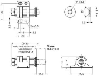 2 stuks ronde magnetische drukknoopklep met verstelmogelijkheid, incl. contraplaat, oppervlak: wit, MC-25WT. Push-to-open deuropener voor meubeldeuren, kastdeuren en nog veel meer, van Sugatsune / LAMP® (Japan) - Afbeelding 2