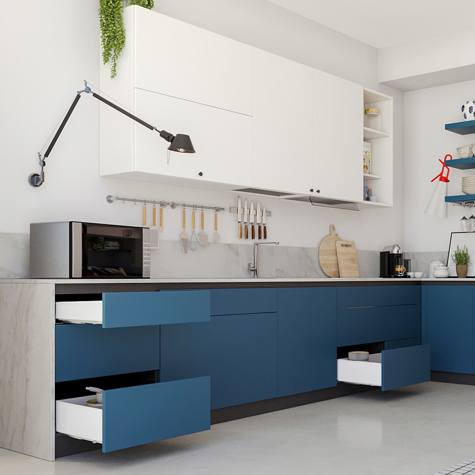 Ladeset, met extra dunne frames, framehoogte 88 mm (3-15/32"), oppervlak: wit, 300 mm (11-13/16"), uitvoering: gedeeltelijke uittrekbare met softclose, 3275012. Praktische ladeset voor keukenmeubels en nog veel meer, van EMUCA - Afbeelding 10