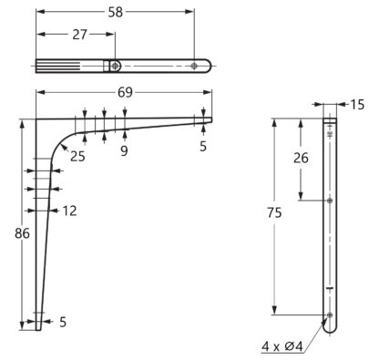 2 stuks hoogwaardige heavy-duty montagebeugel, draagvermogen: 30 kg (67 lbs), oppervlak: wit, 86 mm (3,4"), BTK-85W. Heavy-duty rekbeugels voor planken, scheidingswanden, planken, planken, hoekverbindingen en nog veel meer, van Sugatsune / LAMP® (Japan) - Afbeelding 2