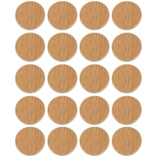20-delige zelfklevende boorgatafdekking, gemaakt van kunststof, oppervlak: berkenhoutkleur, 13 mm (33/64"), 5128930. Schroefgatafdekking voor meubels, kast, tafel, bed en nog veel meer, door EMUCA