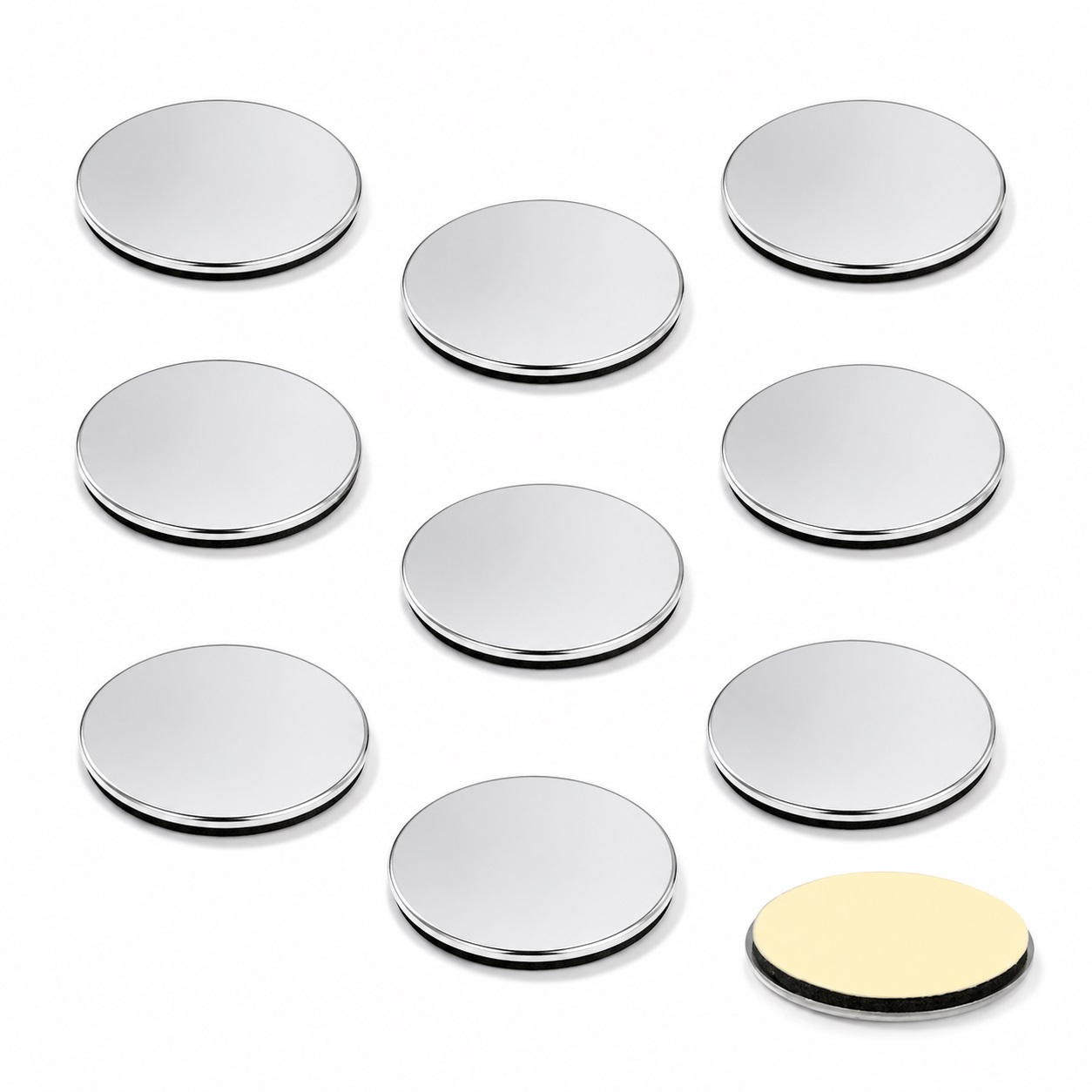 10 stuks zelfklevende aanrechtplaat, oppervlak: nikkelgeplateerd, ⌀19 mm (3/4"), versie: rond, 22.01.118. Hoogwaardige tegenhanger voor magnetische sluitingen en nog veel meer, door SISO Denemarken