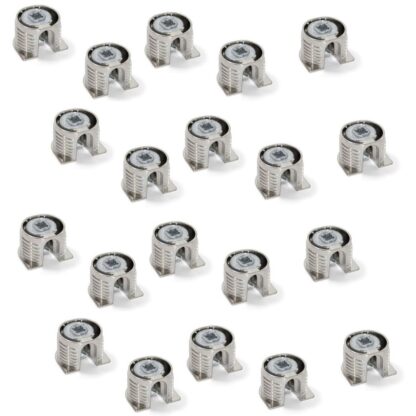 20 stuks stabiele excentrische verbinding ⌀20 mm met flens en klauwbuitenmantel voor plaatdikte 19 mm (3/4"), gemaakt van Zamak, 8070907. Robuuste excentrische connector voor meubelaansluiting en nog veel meer, van EMUCA