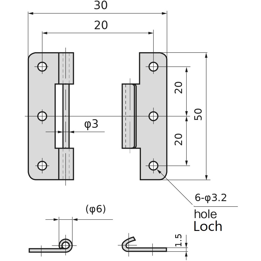 2 stukken hoogwaardige push-in scharnier, gemaakt van SUS304 roestvrij staal, laadcapaciteit: 6 kg (14 lbs), 50 mm (1-31/32"), B-1006-2. Robuust hefscharnier voor scheepsdeuren, onderhoudsluiken en nog veel meer, door TAKIGEN (Japan) - Afbeelding 2