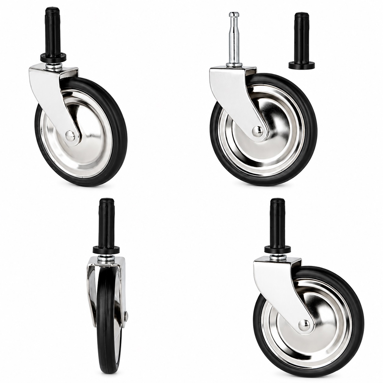 4 stuks klassieke theetrolley castor, 08.01.110-1, diameter: ⌀75 mm, van SISO, laadvermogen: 60 kg (133 lbs), vernikkeld. Productafbeelding