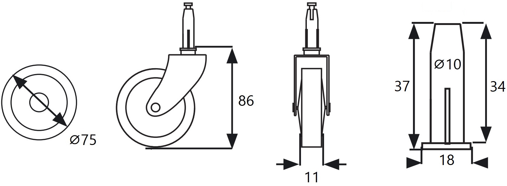 4 stuks klassieke theetrolleyrol, laadvermogen: 60 kg, oppervlak: vernikkeld, ⌀75 mm (2-61/64"), 08.01.110-1. Hoogwaardige serveertrolleyrol voor theewagens, serveerwagens, zijtrolleys en nog veel meer, uit SISO Denemarken - Afbeelding 3