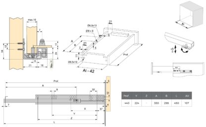 Geleiders onder de vloer, draagvermogen: 25 kg (56 lbs), 450 mm (17-23/32"), Uitvoering: Gedeeltelijk uittrekbaar met push-to-open, 3123405. Hoogwaardige ondervloeruittrekelementen voor houten laden, houten planken en nog veel meer, van EMUCA - Afbeelding 2