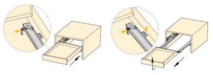 Geleiders onder de vloer, draagvermogen: 30 kg (67 lbs), 550 mm (21-21/32"), uitvoering: volledig uittrekbaar met softclose, 3124605. Hoogwaardige ondervloeruittrekelementen voor houten lades, houten lades, houten planken en nog veel meer, van EMUCA - Afbeelding 3